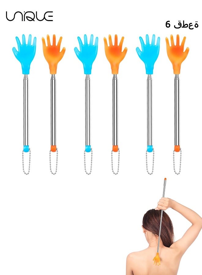 6 Packs Back Scratcher, Portable Extendable Backscratchers 17.5in Long Telescoping Massage Tool Eliminating Back Itching for Women Men Kids - Blue and Yellow