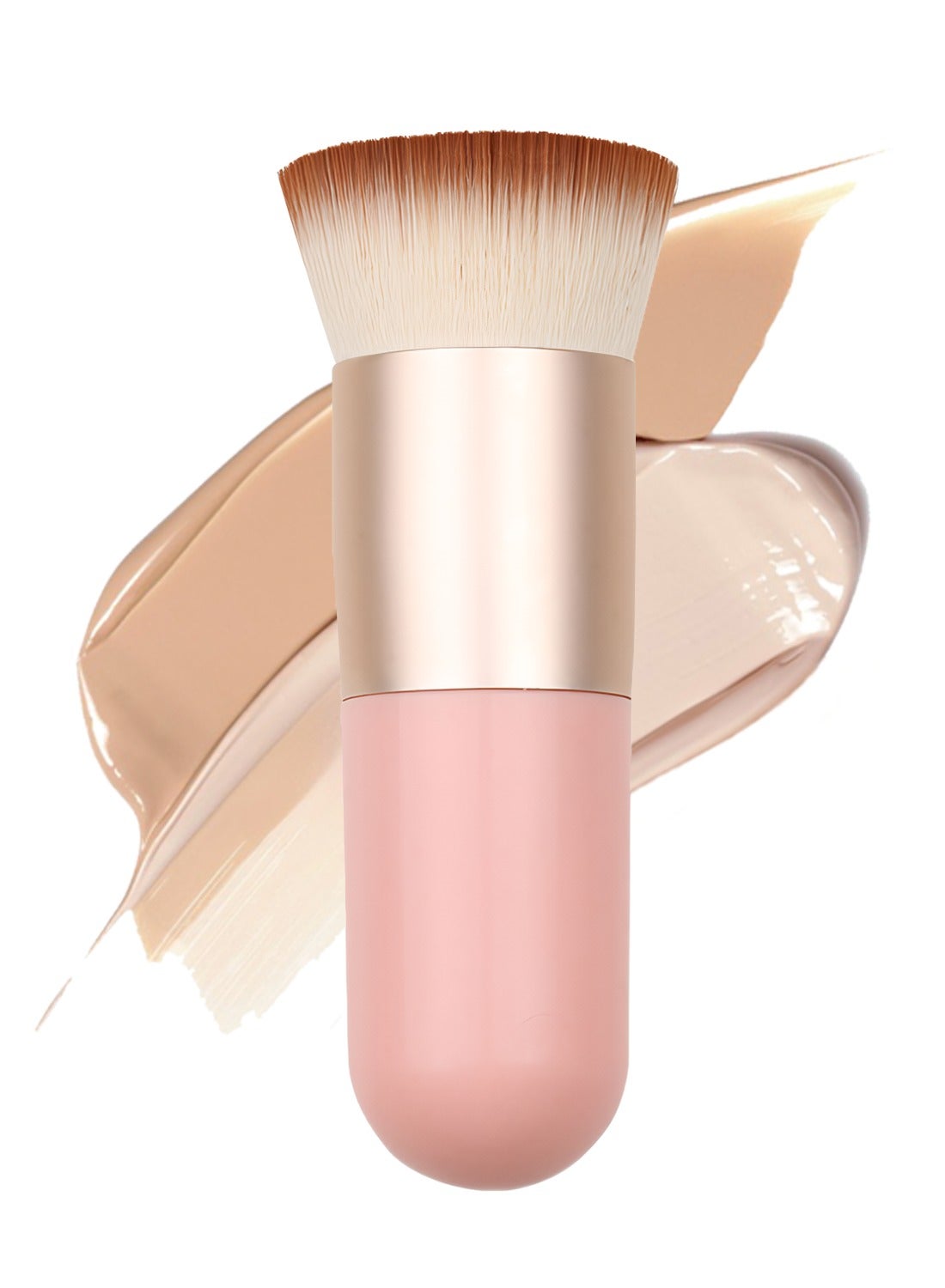 Foundation Brush for Liquid Makeup, Self Tanner Brush Flat Top Kabuki Professional Makeup Brushes Blending Mineral Powder Buffing Stippling Makeup Tools, Pink