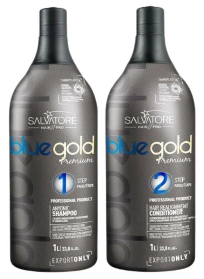 Blue Gold Premium Brazilian Keratin Treatment Progressive Set Step1 And 2 2*1 Liter