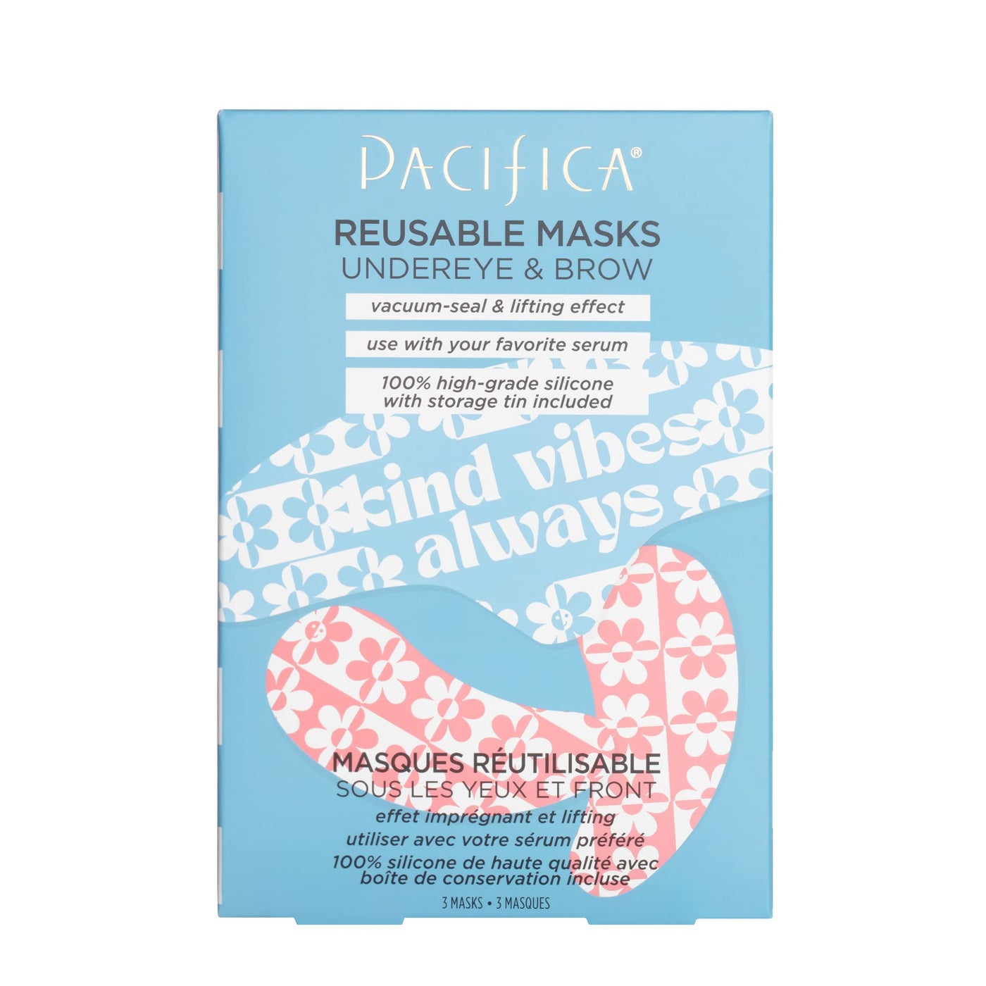 Pacifica Reusable Mask Set â€“ Silicone Undereye & Brow Mask Set for Forehead & Under Eye, Anti-Wrinkle, Firming, Pair with Serum, Vegan & Cruelty-Free, 3 Pieces