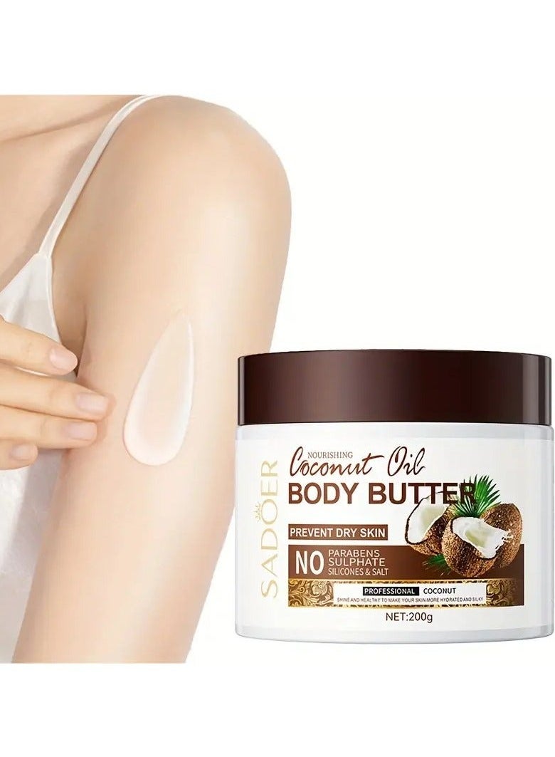 200g Rich Coconut Body Cream - Nourishing, Rejuvenating, Long-Lasting Moisturizer with Vitamin E, Plant Squalane, and Soothing Fragrance for Soft, Smooth, and Healthy-Looking Skin