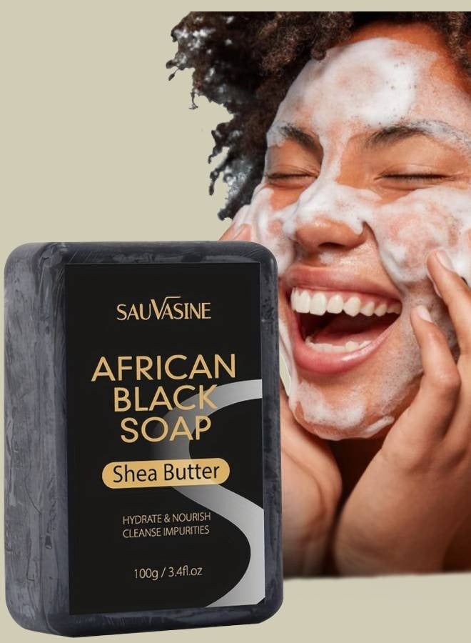 100g African Black Soap Hydrate Nourish and Clean Impurities with Coconut Olive Oil and Shea Butter Face and Body Wash Multi Use Soap Black Shampoo Bar for Dry Skin Pimples and Blackhead