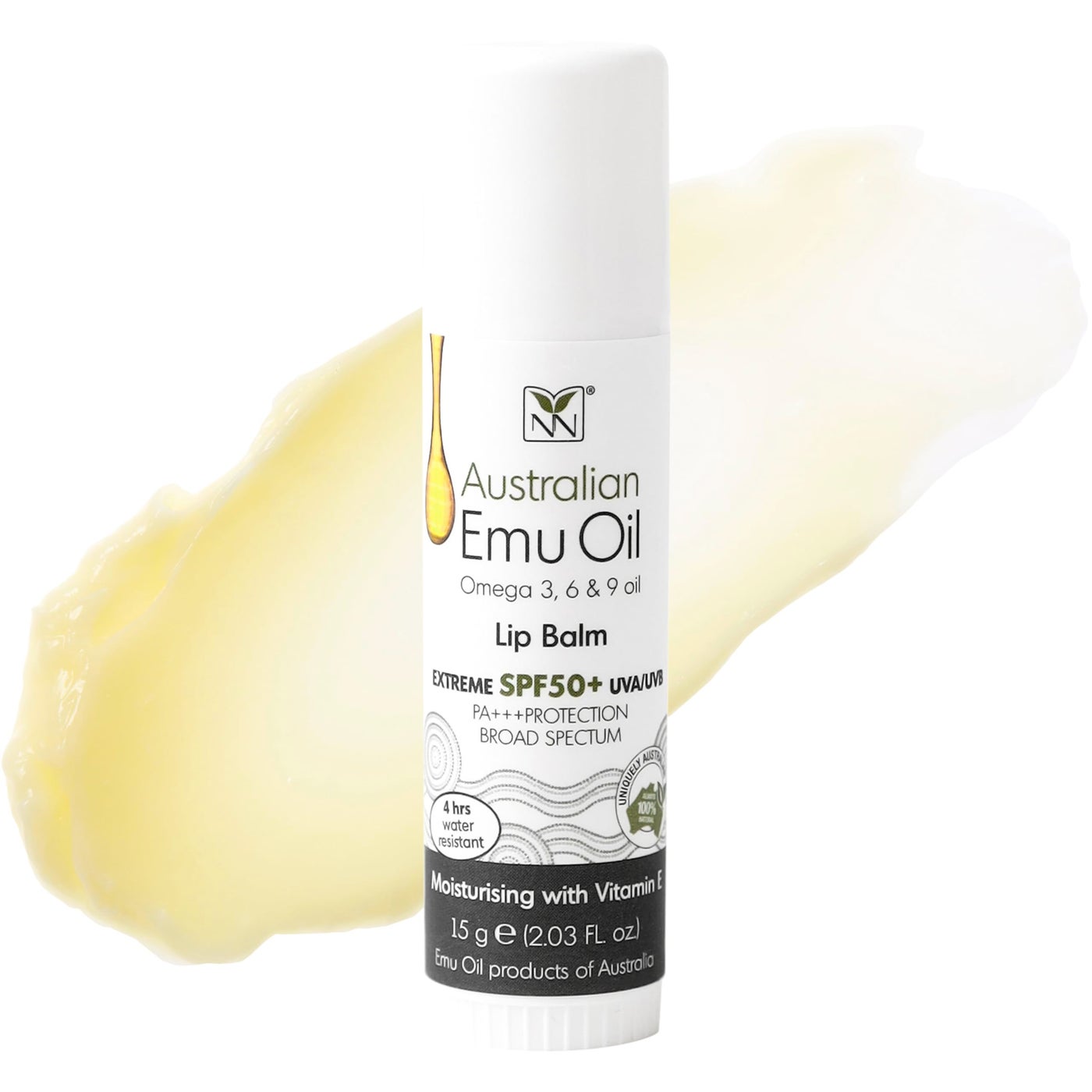 Emu Oil Moisturizing Lip Balm - Hydrating Lip Balm with Extreme SPF50+ Sun Protection - 4-Hour Water Resistant, Fortified with Vitamin E, Amino Acids & Omega 3, 6 & 9 - Y-Not Natural, 15g Stick