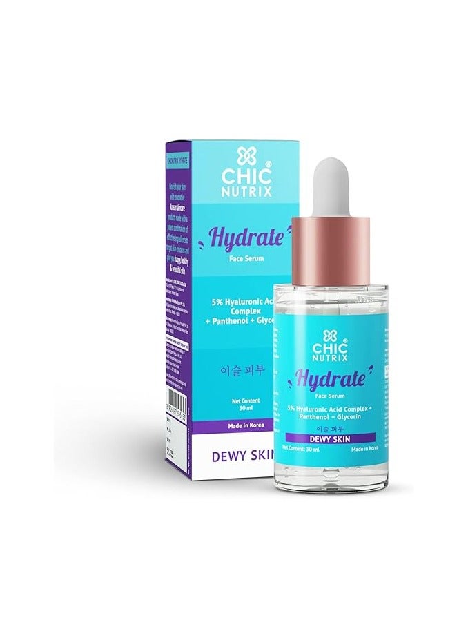 chicnutrix hydrate – 5% hyaluronic acid complex with Glycerin & Panthenol | Instant Hydration, dewy sipple & smooth skin, 30ml