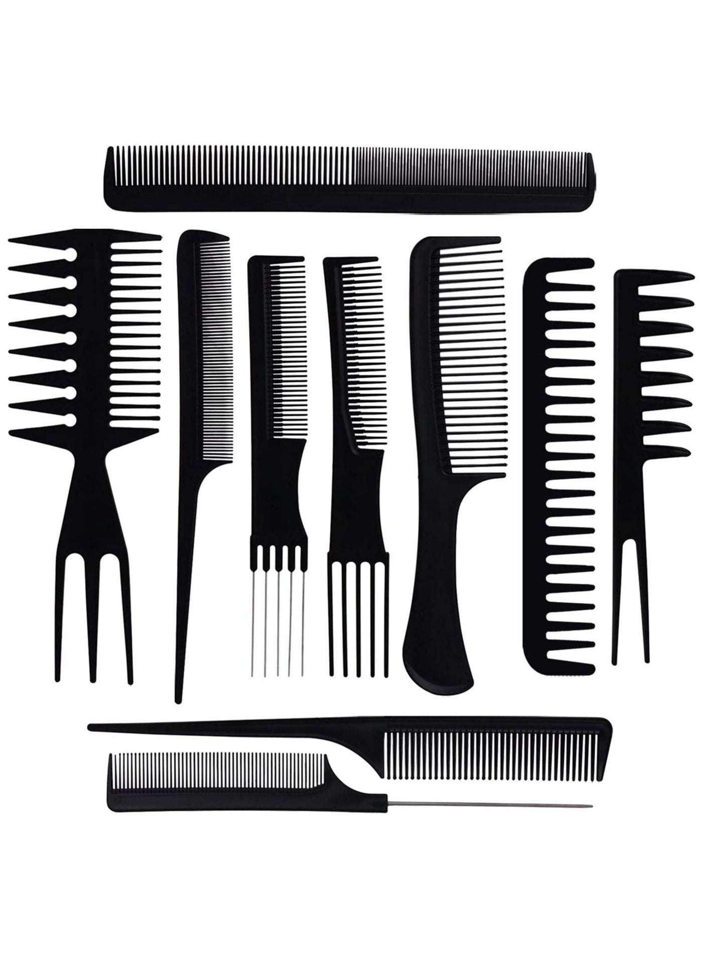10-Piece Professional Salon Hair Styling Comb Set Black