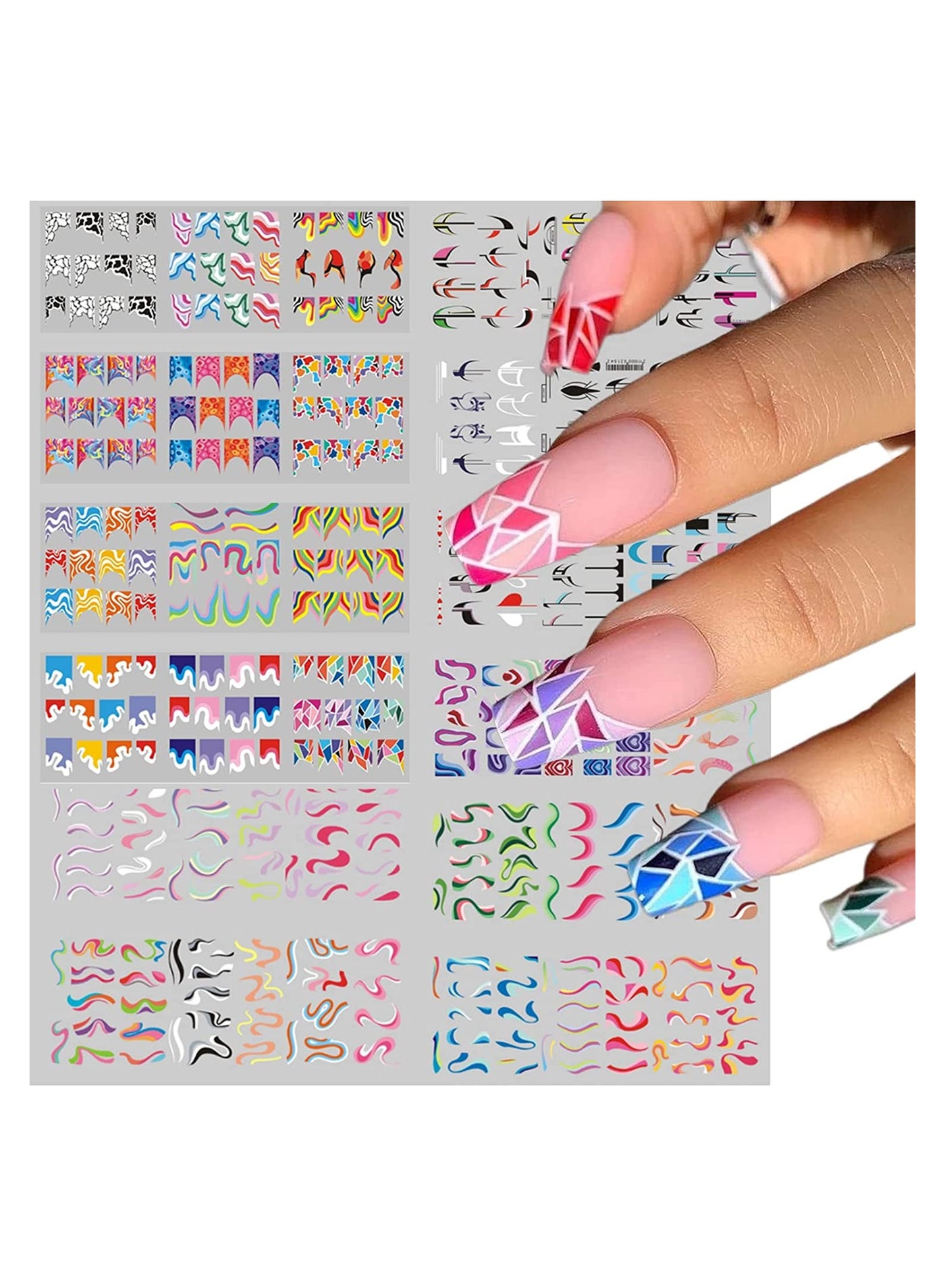 36 Sheets Colorful Stripes Nail Art Stickers Water Transfer Nail Decals Rainbow Geometric Nail Stickers for Nail Art Decoration Watermark Nail Designs Accessories Acrylic Nail Supplies