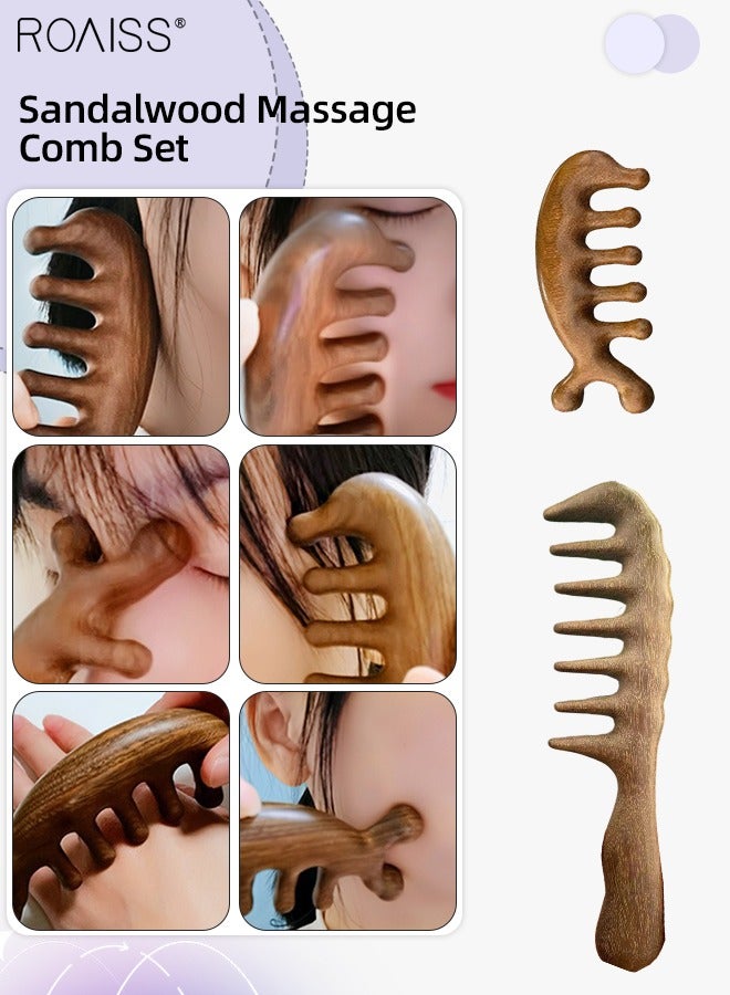 2Pcs Golden Silk Green Sandalwood Wide Tooth Dolphin-Shaped Hair Comb Head Massager and Big Detangling Massage Comb Set Head Scalp Massage for Men and Women