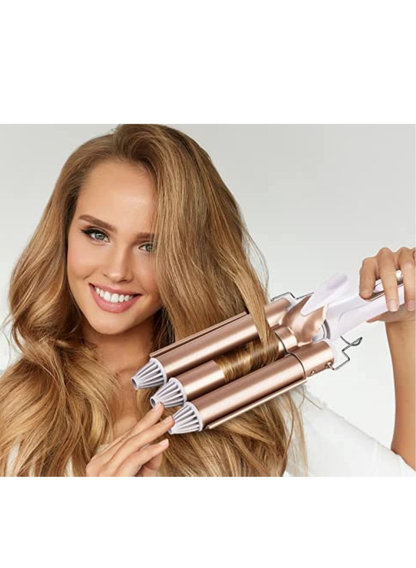 3-Barrel Portable Hair Curler Gold/White