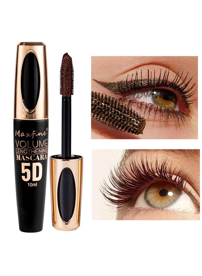 Mascara Volume Lengthening，5D Silk Fiber Mascara with Folding Eyelash Comb Brush,Liquid Colored Mascara Lash Extensions,Waterproof, Sweat-proof, Non-blooming, Long and Multi-color Base#02