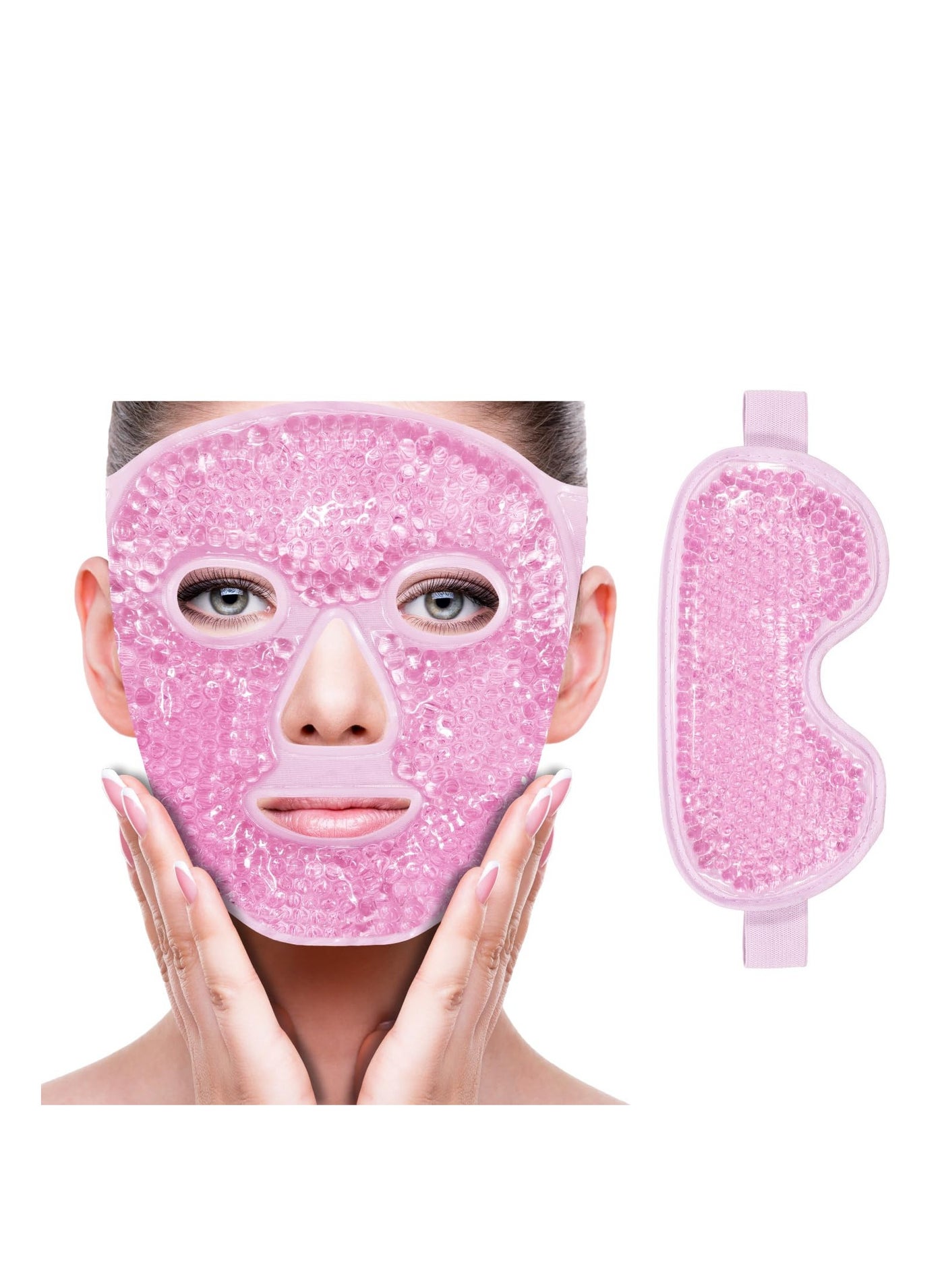 Face Eye Mask Ice Pack for Reducing Puffiness, Bags Under Eyes, Puffy Dark Circles, Migraine,Hot/Cold Pack with Soft Plush Backing (Pink-(1*Eye Mask+1*Face Mask))