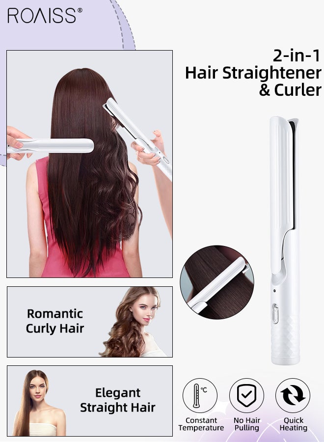 2-in-1 Hair Straightener & Curler, 360°Rotating Wire, Constant Temperature and Anti-scalding Design, Fast Heating Ceramic Barrel Hair Curling Wand for Medium Long Hair