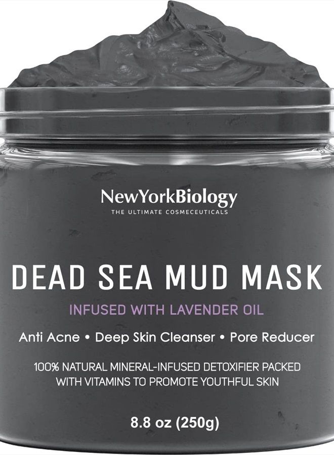 New York Biology Dead Sea Mud Mask for Face and Body Infused with Lavender - Spa Quality Pore Reducer for Acne, Blackheads and Oily Skin - Tightens Skin for A Healthier Complexion - 8.8 oz