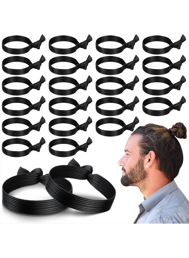 36 Pcs Knotted Mens Hair Ties Elastic Flat Man Bun Hair Tie No Crease Breakage Hair Ties for Guys Strong Ponytail Holders for Men Black Man Bun Accessories Hair Bands Men with Thick Long Curly Hair