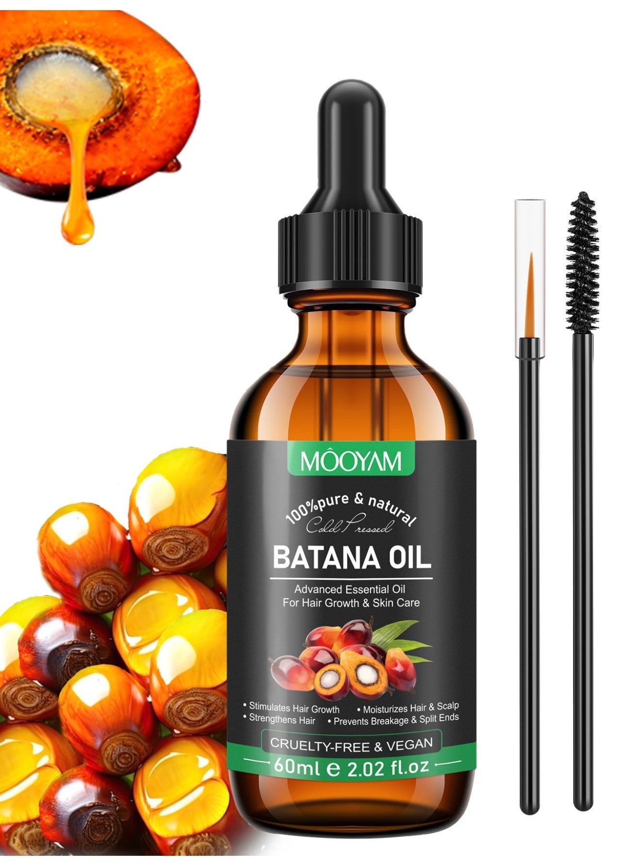 Batana Oil for Hair Growth and Skin Care 100% Pure & Natural Batana Oil Promotes Hair Growth, Prevents Hair Loss & Thinning, Improves Softness and Enhances Shine 60ml