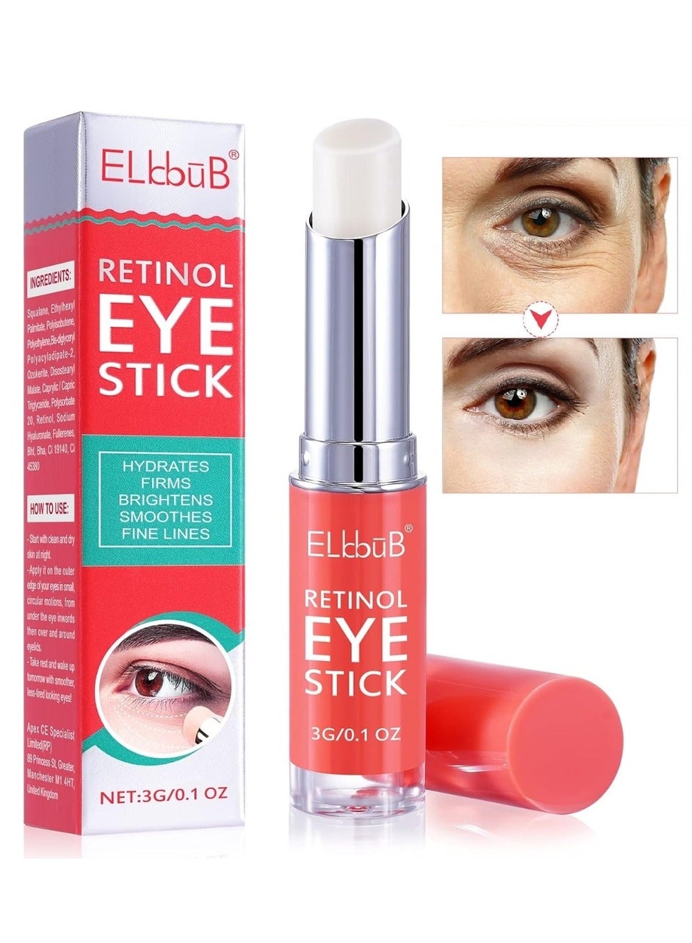 Retinol Eye Stick Anti Wrinkle Eye Cream for Puffy Eyes Dark Circles Eye Bags Crows Feet Wrinkles Reduces Wrinkles Saggy Skin Puffy Eyes