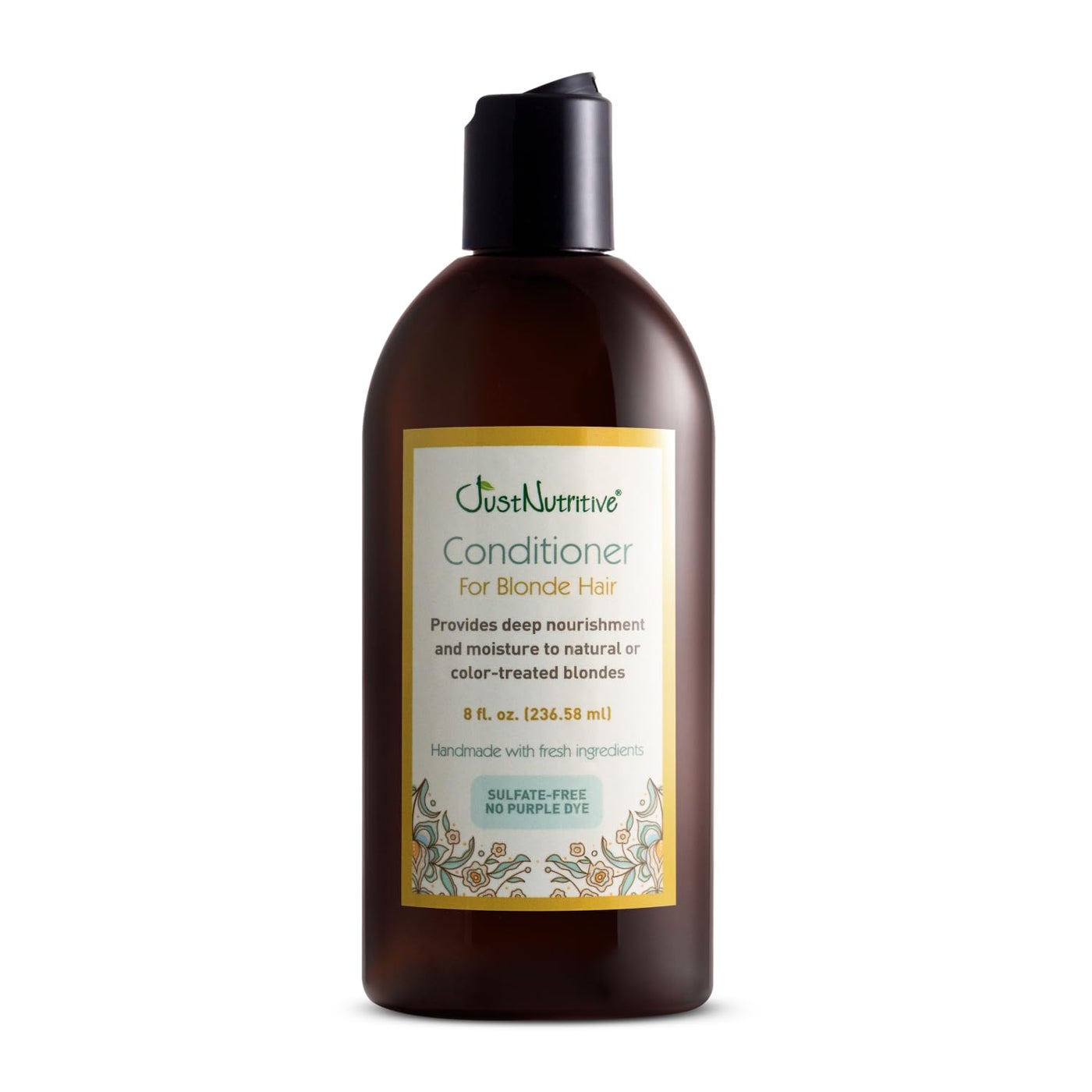 Just Nutritive Conditioner for Blonde Natural & Color-Treated Hair, Brassy Tones Neutralizer, No Purple Dye, Deep Nourishment, Silicone Free, Phthalate Free, Paraben Free, 8 oz. Bottle