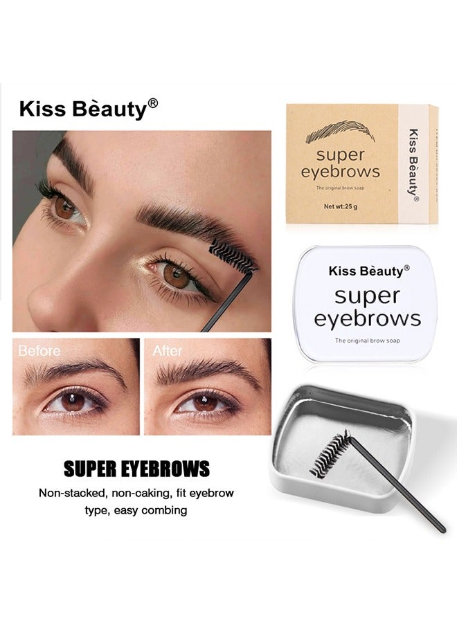 Super Eyebrows,3D Brows Styling Soap, Transparent Long-lasting Waterproof Eyebrow Shaping Gel Eyebrow Styling Pomade with Eyebrow Brushes for Natural Eyebrows 25g