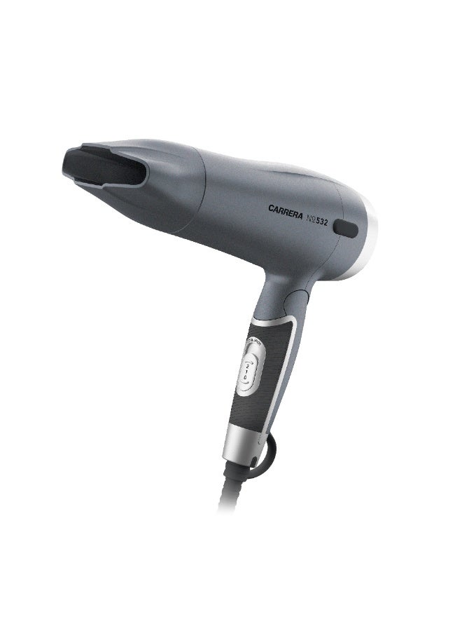CRR532 Compact & Foldable Travel Hair Dryer 1600W, Dual Voltage, Ionic Technology, Argan Oil Infusion, Cool Shot, Lightweight, Styling Nozzle, Storage Pouch, 2 Years Warranty