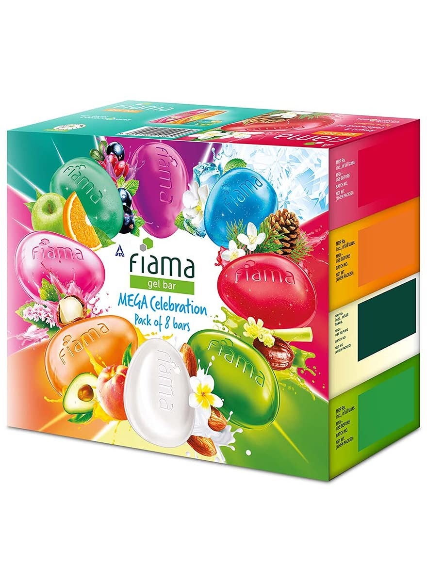 Fiama Gel Bathing Bar Mega Celebration Pack With 8 Unique Gel Bars Skin Conditioners For Moisturized Skin 1000g 125g  Pack of 8 Soap for Women and Men For All Skin Types
