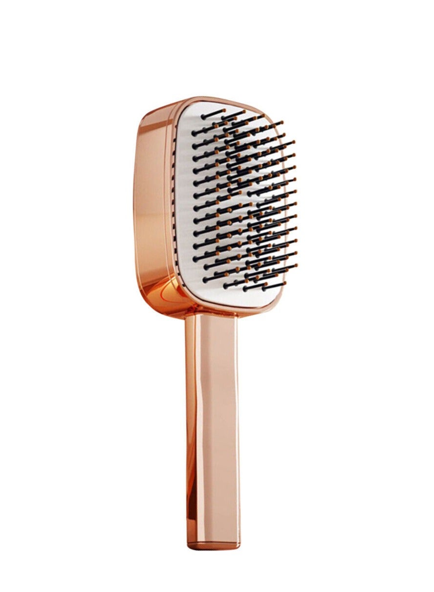 Self Cleaning Hair Brush Air Cushion Grid Comb Convenient Press Type Massage Hair Comb Gold