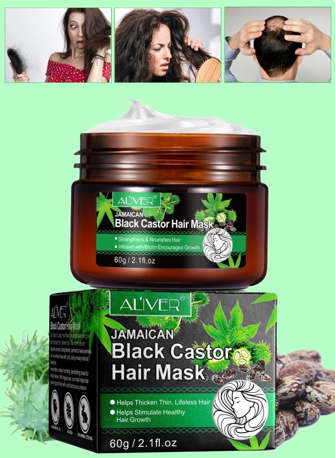 60g Jamaican Black Castor Hair Mask Castor Hair Mask for Dry Damaged Hair Treatment and Hair Growth Infused with Biotin Strengthen and Restore Hair Mask Castor Oil Hair Mask