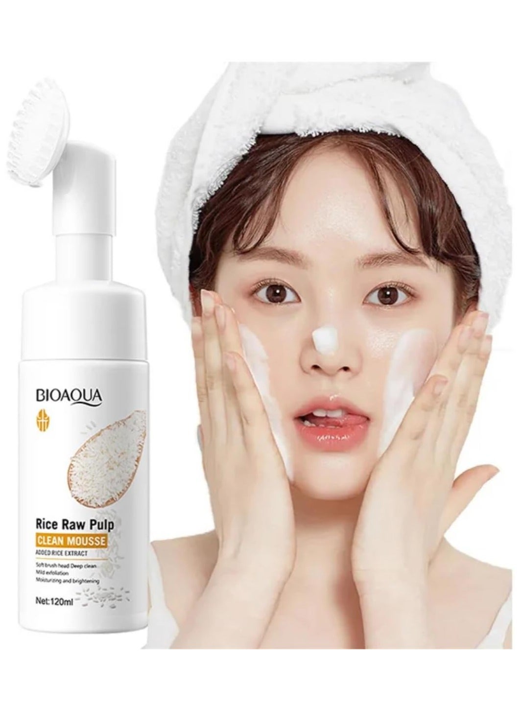 Rice Water Facial Cleanser, Raw Rice Pulp, 120ml Foaming Facial Cleanser, Soothing Facial Cleanser with Brush Head, Clear Face Wash