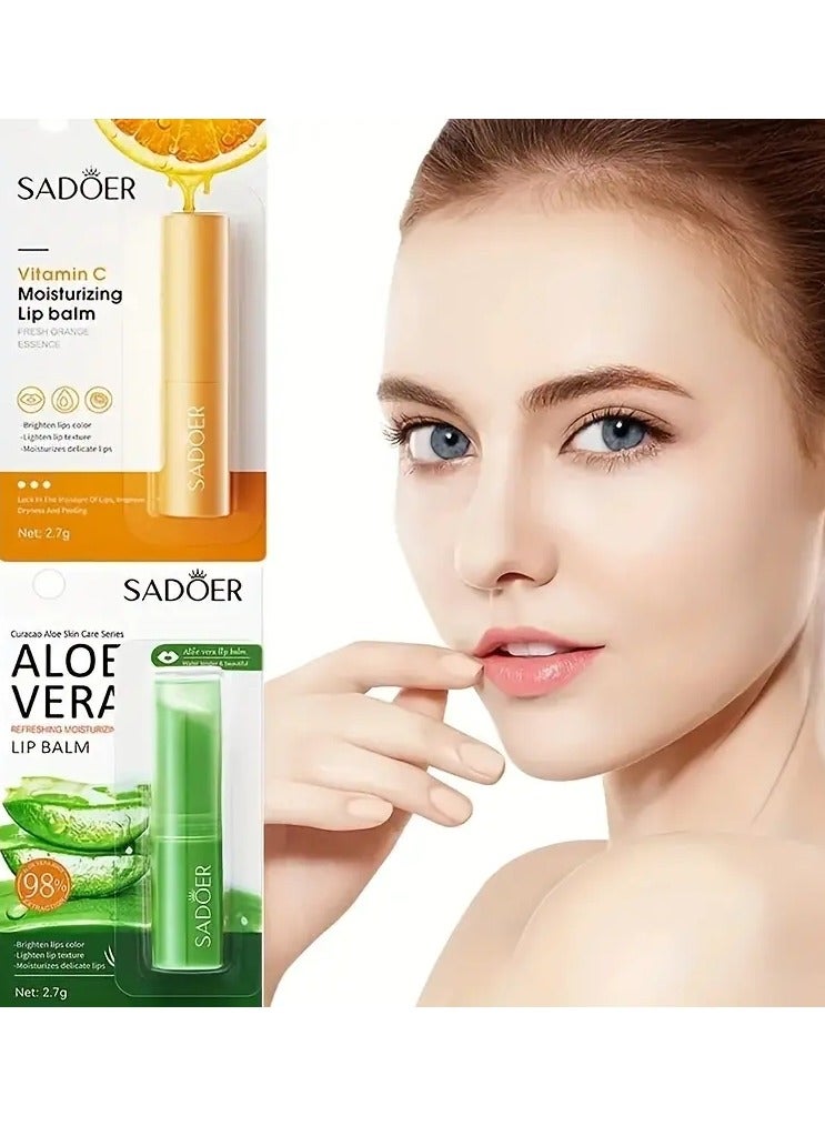 2 pcs Natural Vitamin C Aloe Vera Lip Balm - Moisturizing Lip Gloss For Healthy, Glossy Lips