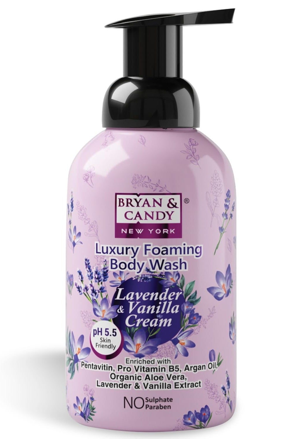 Bryan And Candy Lavender Vanilla Cream Luxury Foaming Body Wash with Pentavitin Pro Vit B5 Argan Oil Lavender Vanilla Extract Skin Friendly pH 5.5 All Skin Types 400Ml