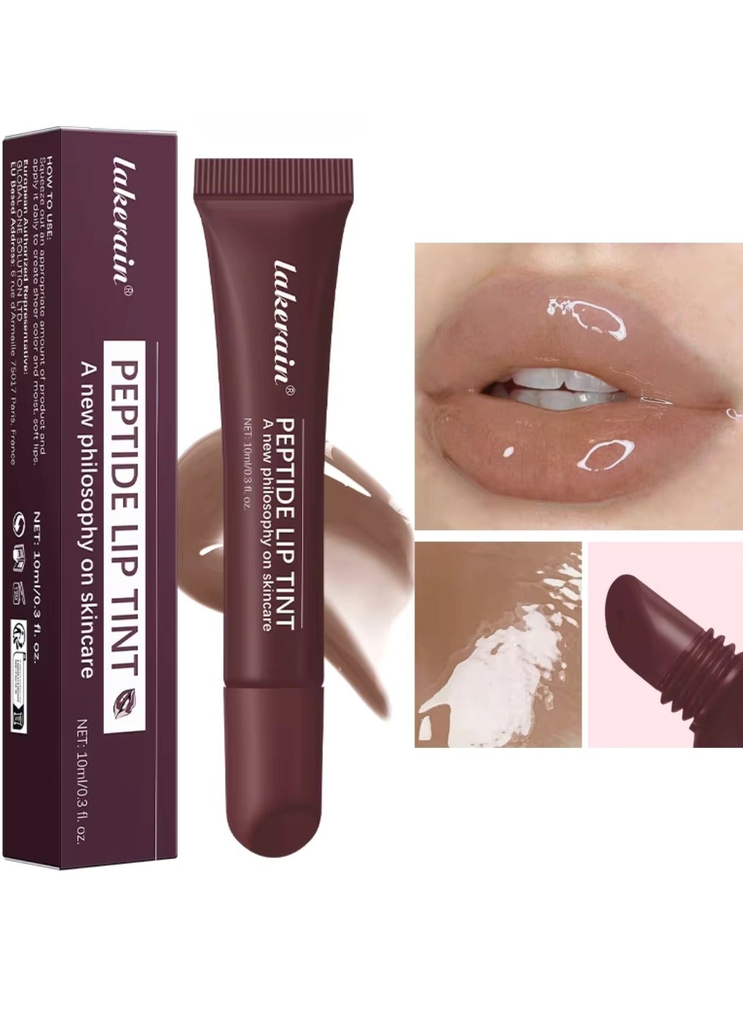 Peptide Lip Tint 2 in 1 Lip Gloss and Lip Treatment Plumper and Softer Lips Restore Replenish Dry Lips Lip Color Lipstick Lip Gloss Hydrating Moisturizing Lip Gloss 10ml Rich Brown 03