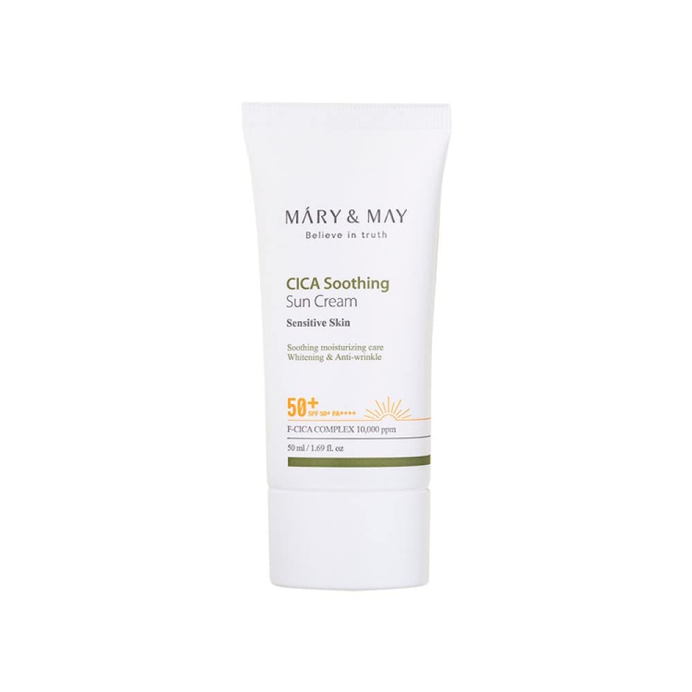 [Mary&May] CICA Soothing Sun Cream SPF50+ PA++++ 1.69 Fl Oz / 50ml | Light Absorption, Non-Sticky SPF, Hydration, No White Cast, Cica Facial, Daily care | Cruelty Free, Vegan