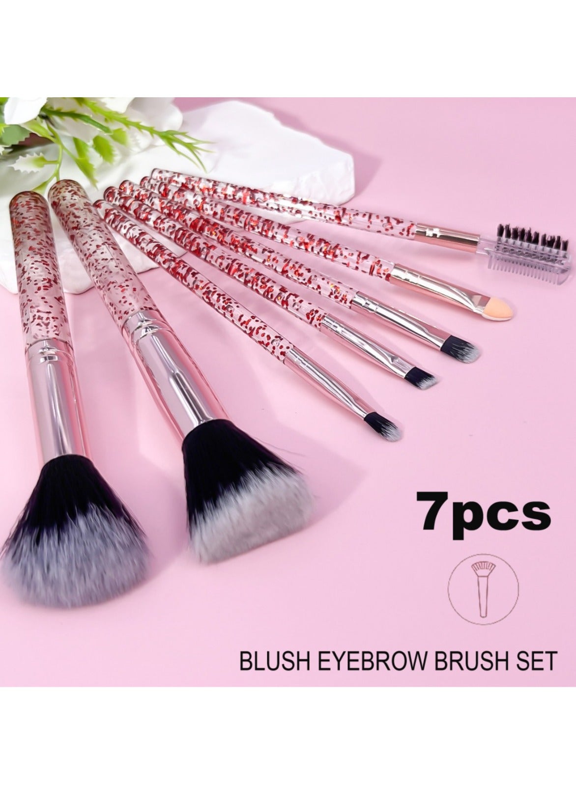 7 Pack Makeup Brush Set Stylish Glitter Cosmetics Brushes Kit Professional Blending Brush with Crystal Sequins Handle for Eye Shadow Eyeliner Foundation Powder Concealer Blush Lip Women