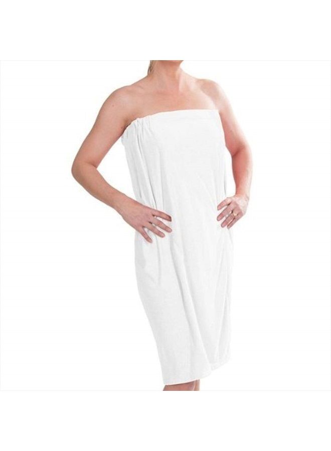 Spa Towel for Women, Adjustable Shower Wrap with Self-Fastening Closure, Small/Medium, 55.5x32.5, White