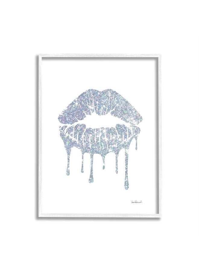 Glam Shimmer Lip Pucker Kiss Minimal Cool Tones, Designed by Amanda Greenwood White Framed Wall Art, 16 x 20, Blue