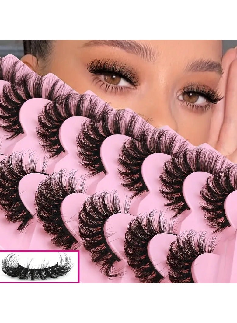 Faux Mink Lashes Fluffy Cat Eye Lashes Wispy 6D Volume False Eyelashes Look Like Extensions Thick Soft Curling  Lashes ( 7 Pairs )