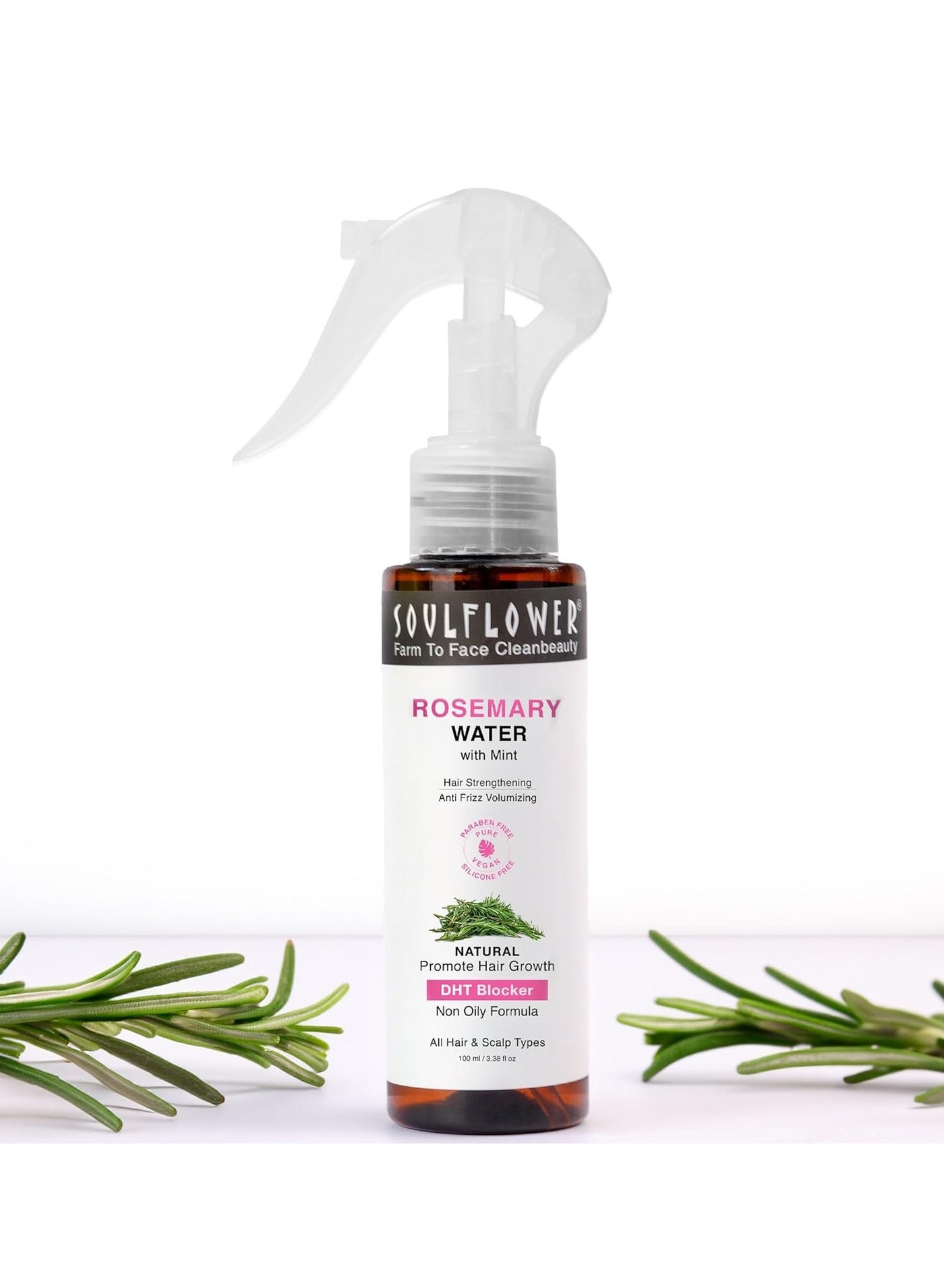Soulflower Rosemary Water spray with mint For Hair growth, Hair fall control, Scalp health, Hair damage protection, Anti frizz 100ml