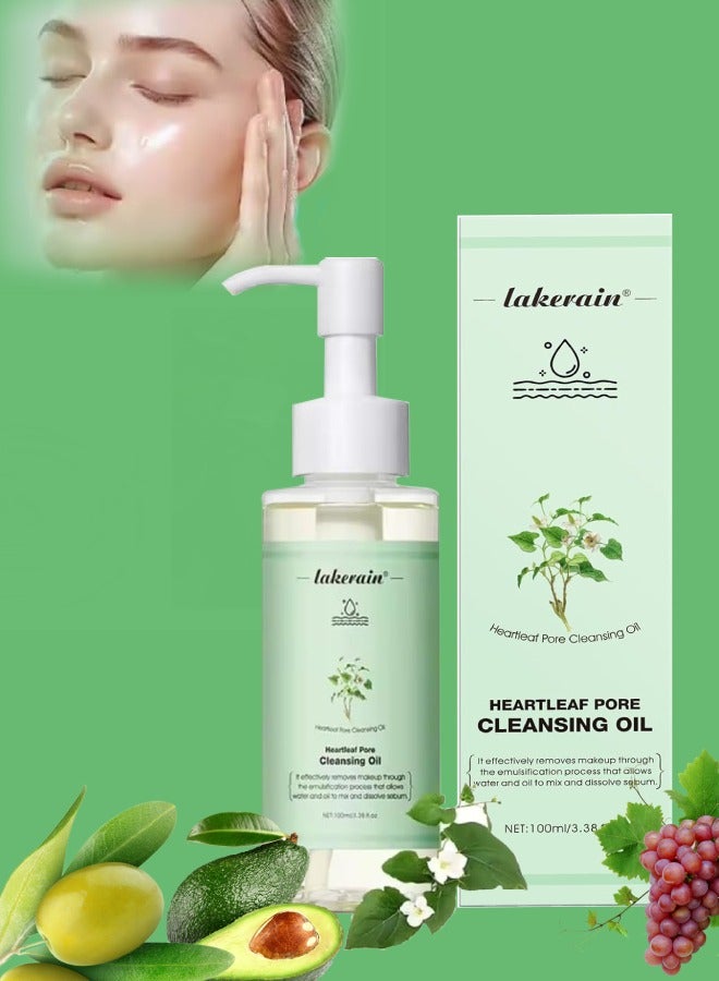 100ml Heartleaf Pore Control Cleansing Oil Natural Blackheads Removal Light and Non Greasy Daily Makeup Remover Facial Cleanser Heartleaf Pore Cleansing Oil for Pore Deep Cleansing Serum