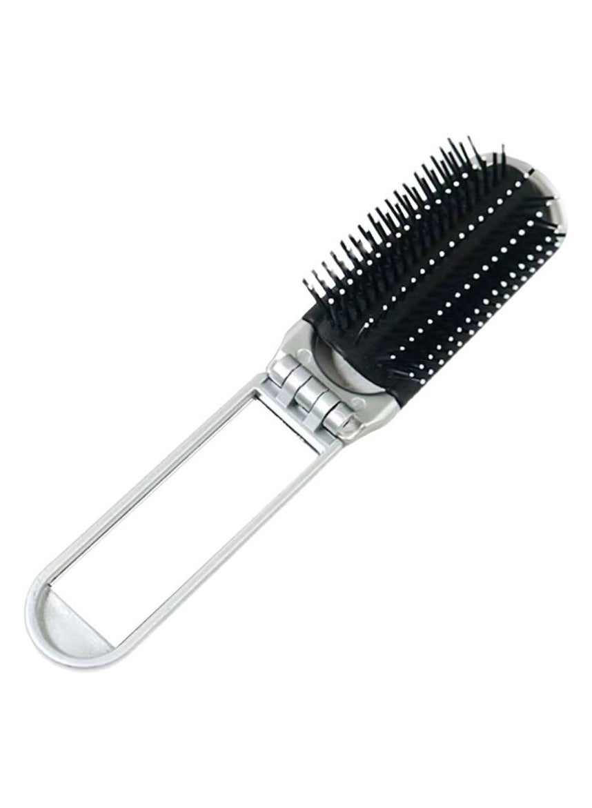 Travel Hair Brush Portable Folding Hair Brush with Mirror Mini Compact Hair Comb Collapsible Storage Bag Included