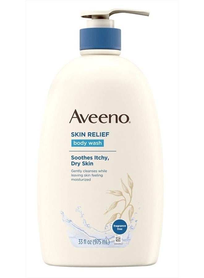 Skin Relief Fragrance-Free Body Wash with Oat to Soothe Dry Itchy Skin, Gentle, Soap-Free & Dye-Free for Sensitive Skin, 33 fl. oz (Pack of 2)