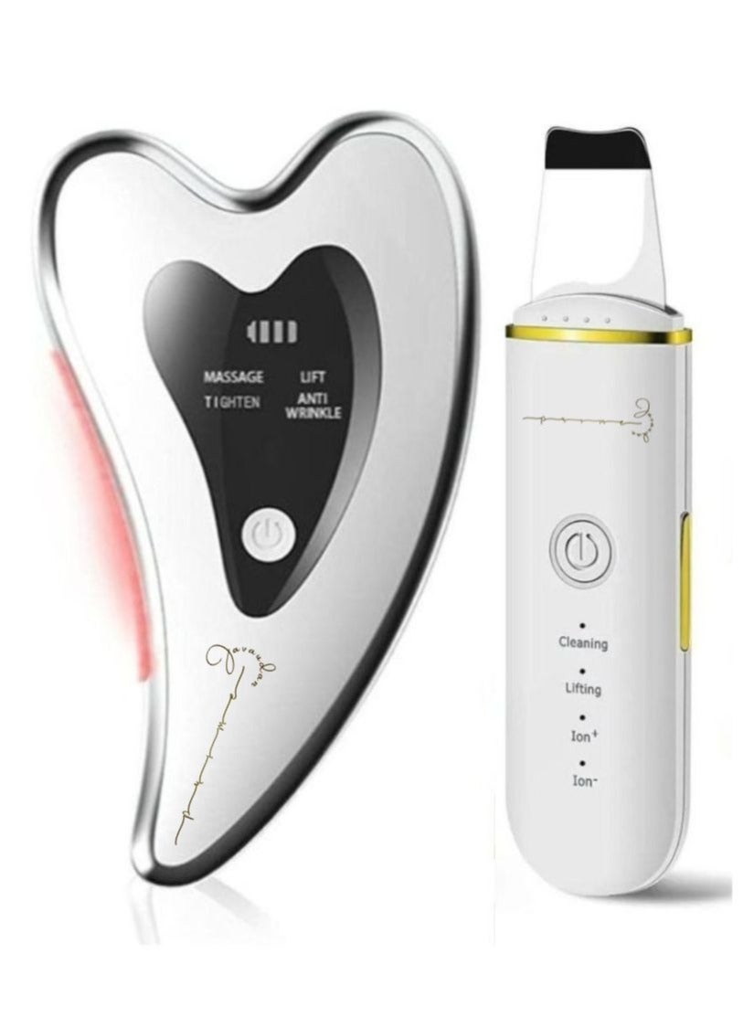 Gua Sha Facial Tools Electric Gua Sha Face Lift Device Heated & Vibration & Red Light Face Massager Anti-Aging & Wrinkles Plus Skin Scrubber Skin Spatula Black head Remover Pore Cleaner with 4 Modes