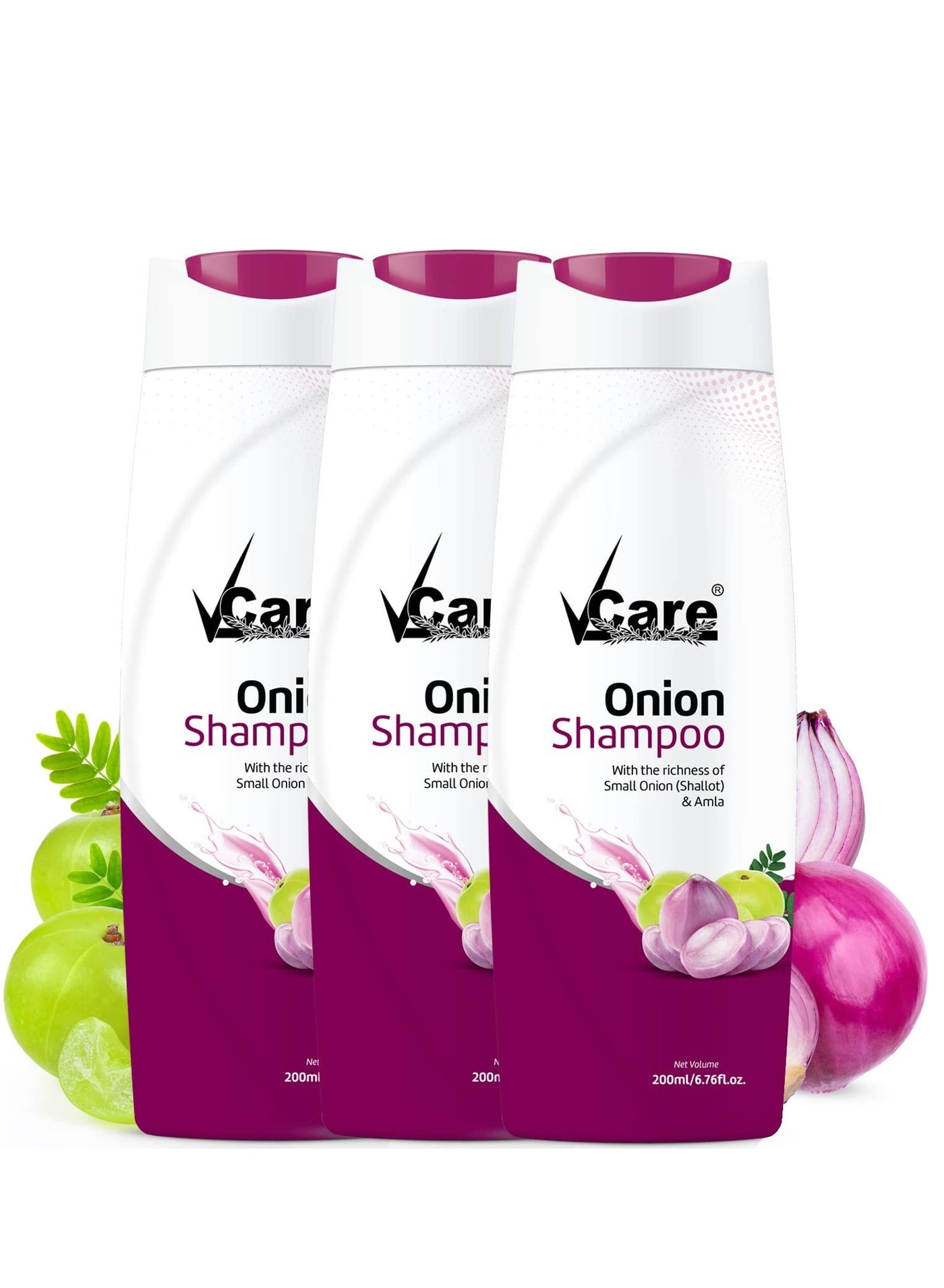VCare Small Onion Shampoo for Hair Growth 200ml and Hair Fall Control Pack Of 3