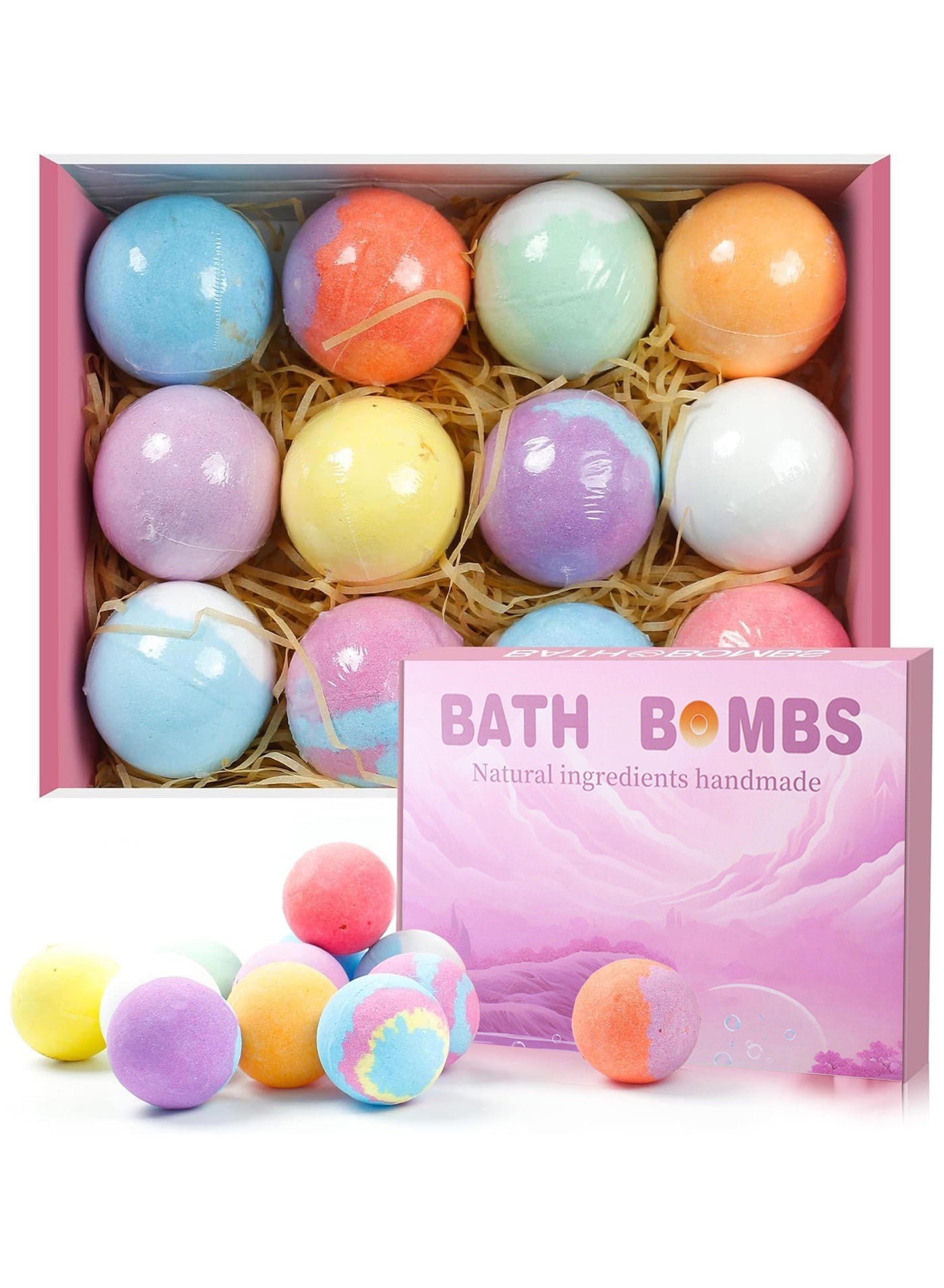 12Pcs Bath Bombs Gift Set for Women Men and Kids Long Lasting Floaters Relaxing Aromatherapy, Dry Skin Moisturize, Large Organic & Natural Essential Oil Handmade Bubble Bath Bombs, Healing Properties