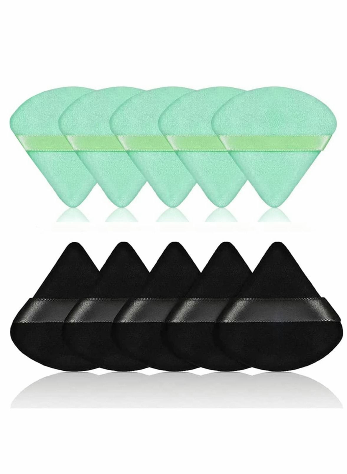 Triangle Powder Puff , 10Pcs Soft Makeup Powder Puffs Reusable Powder Puff Triangle Dry Wet Velour Puff for Loose Powder Daily Makeup Foundation Cream Blush (Green & Black)