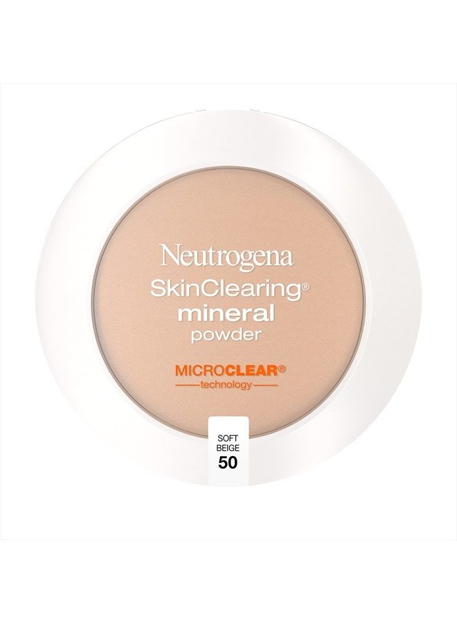 SkinClearing Mineral Acne-Concealing Pressed Powder Compact, Shine-Free & Oil-Absorbing Makeup with Salicylic Acid to Cover, Treat & Prevent Breakouts, Soft Beige 50,.38 oz
