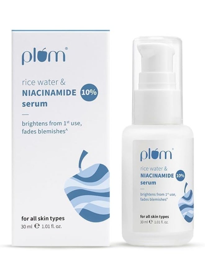 Rice Water And 10% Niacinamide Face Serum 30ml |For Acne Marks, Blemishes And Uneven Skin Tone | Lightweight Hydrating Skincare with Licorice, Caffeine And Squalane, 1.01 fl oz