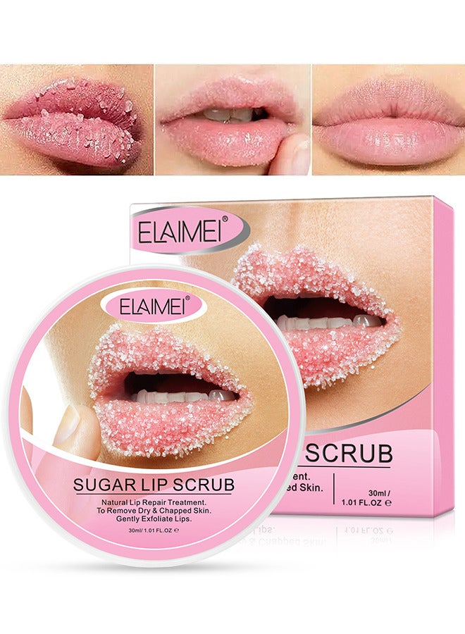 Sugar Lip Scrub, Lip Scrubs Exfoliator And Moisturizer With Lip Brush, Natural Gentle Lip Treatment, Peach Sugar Lip Scrub For Dry, Cracked And Dark Lips