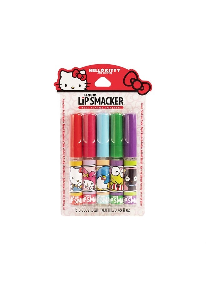 Sanrio Hello Kitty and Friends Flavored Liquid Lip Gloss | Dry Lips | For Kids, Men, Women | Stocking Stuffer | Christmas Gift | Set of 5