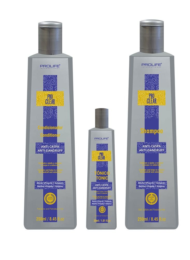 ProClear Anti Dandruff Kit Contains Menthol Propolis and Octopirox Instant result removing dandruff 250mlX2 + 30ml Tonic Made in Brazil