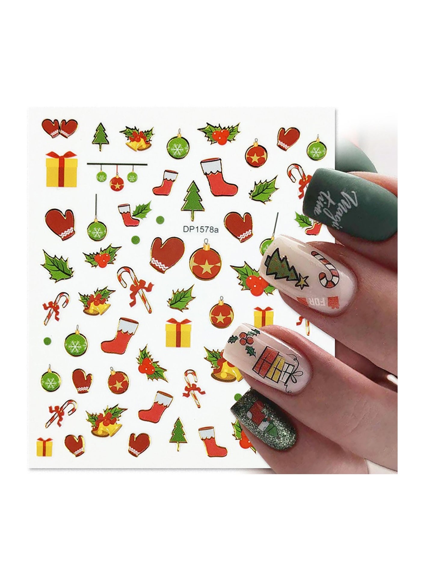 Christmas Nail Stickers Decals, Winter Snowflakes Snowman 3D Self-Adhesive Nail Art Stickers Cute Elk Santa Claus Design Nail Decorations Xmas DIY Manicure Supplies for Women Girls
