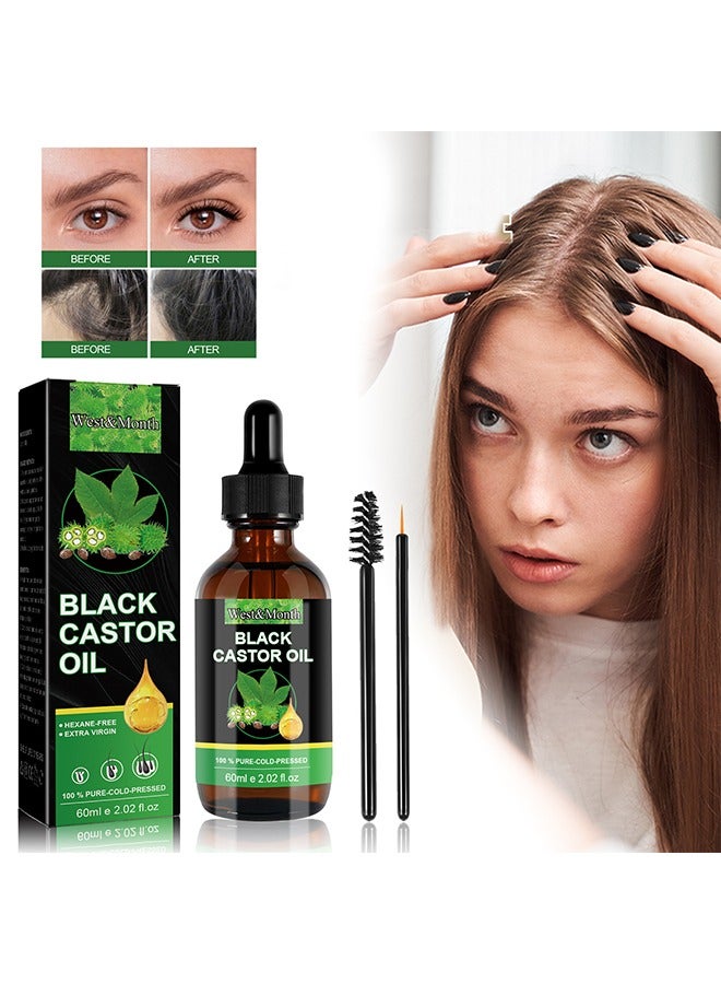 Black Castor Oil -Organic Pure Natural Massage Oil Cold Pressed Black Castor Oil for Detox Compress Wrap Skin Conditioning Oil Hair Eyelash Oil Nourish Scalp Dry Skin Moisturizer Carrier Oil 60ml