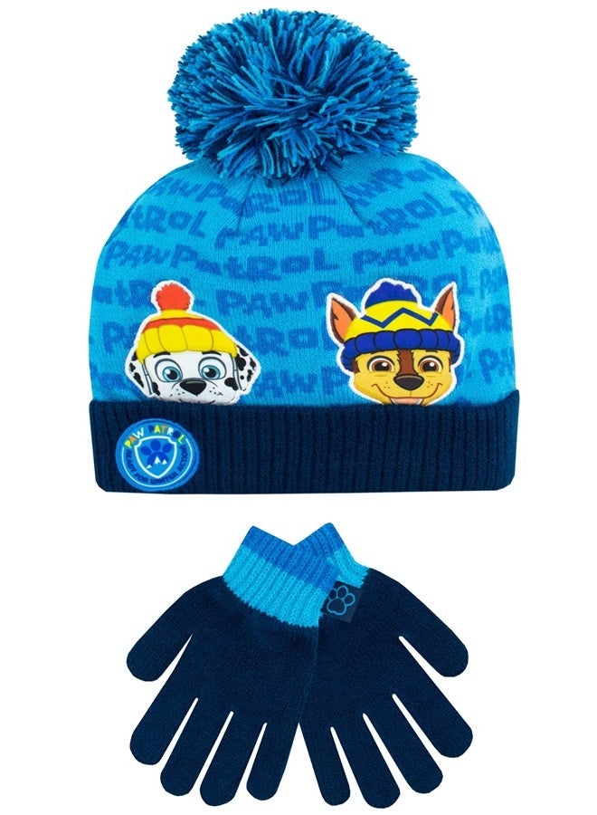 Kids Winter Hat and Gloves Set Chase and Rubble Blue One Size